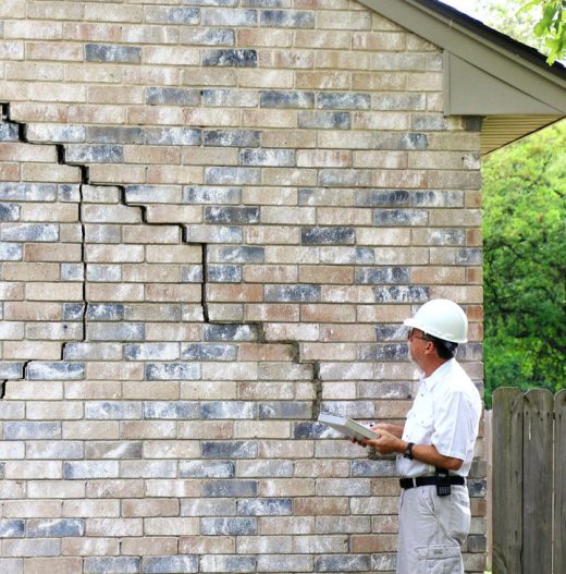 cracking brick walls being examined by an expert technician
